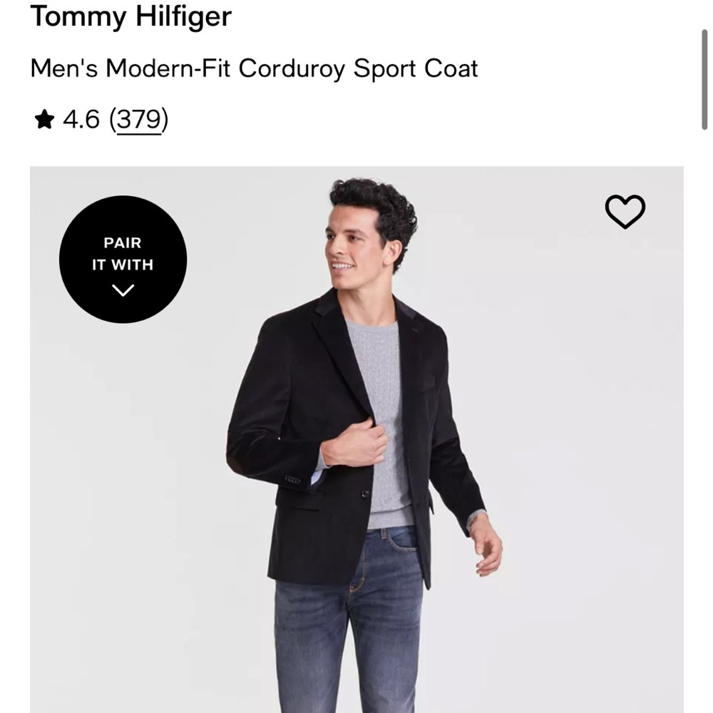 Tommy Hilfiger Men's Dark Corduroy Sport Coat